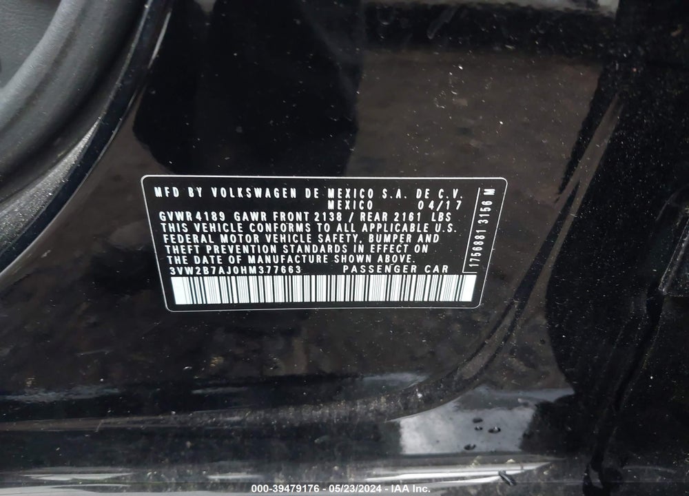 2017 VOLKSWAGEN JETTA 1.4T S VIN: 3VW2B7AJ0HM377663