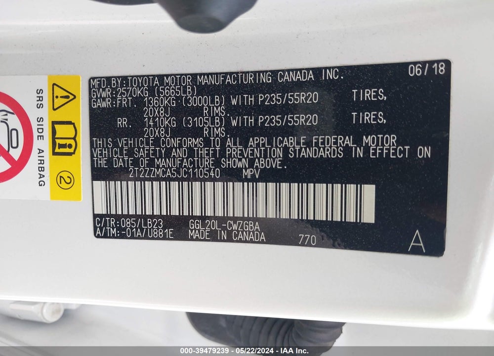 2018 LEXUS RX 350 VIN: 2T2ZZMCA5JC110540