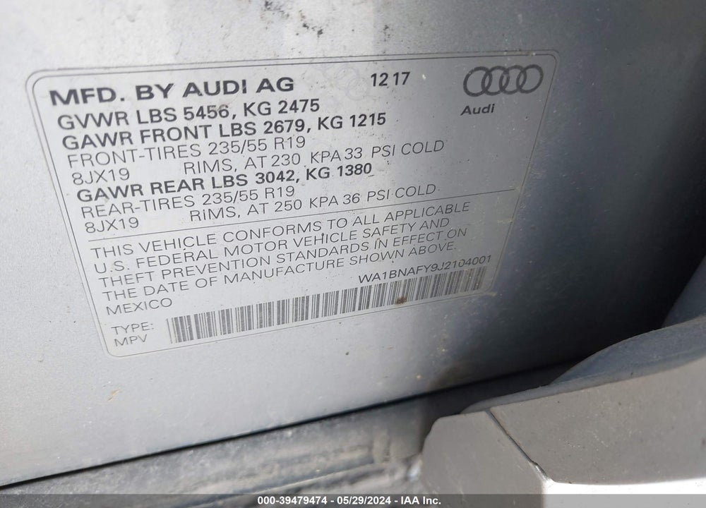 2018 AUDI Q5 VIN: WA1BNAFY9J2104001