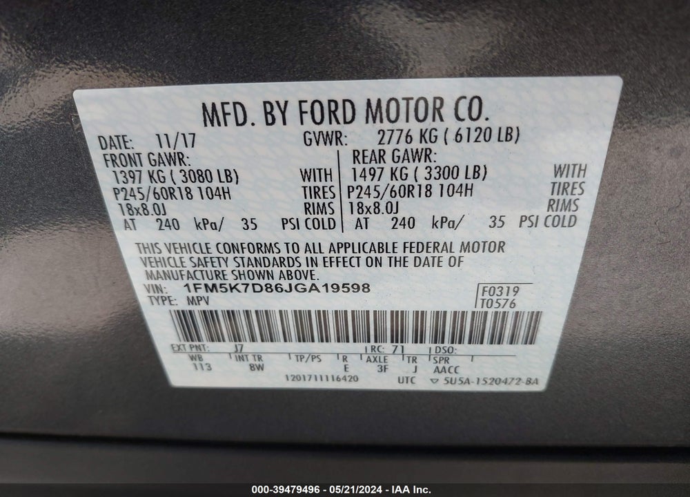 2018 FORD EXPLORER XLT VIN: 1FM5K7D86JGA19598