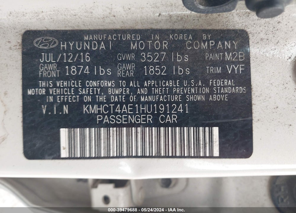 2017 HYUNDAI ACCENT SE VIN: KMHCT4AE1HU191241