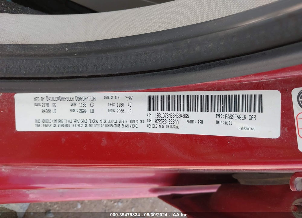 2008 DODGE AVENGER R/T VIN: 1B3LD76M38N694865