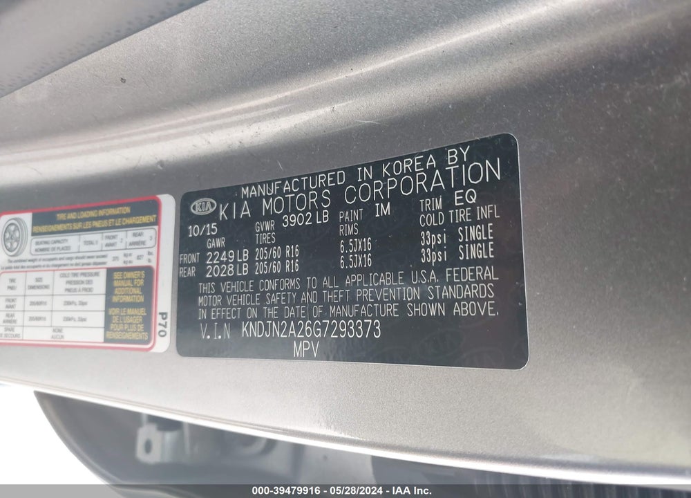 2016 KIA SOUL VIN: KNDJN2A26G7293373