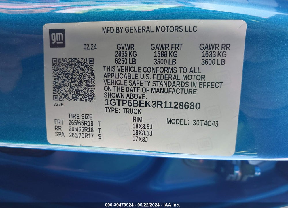 2024 GMC CANYON 4WD ELEVATION VIN: 1GTP6BEK3R1128680