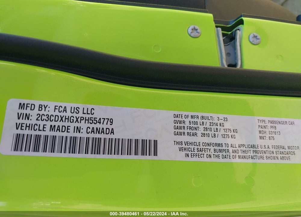 2023 DODGE CHARGER GT VIN: 2C3CDXHGXPH554779