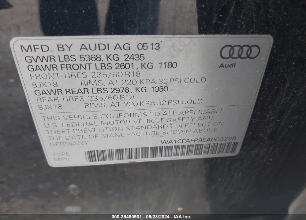 2014 AUDI Q5 2.0T PREMIUM VIN: WA1CFAFP9EA003299