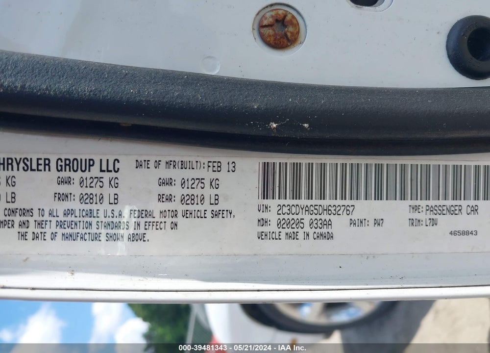 2013 DODGE CHALLENGER SXT VIN: 2C3CDYAG5DH632767