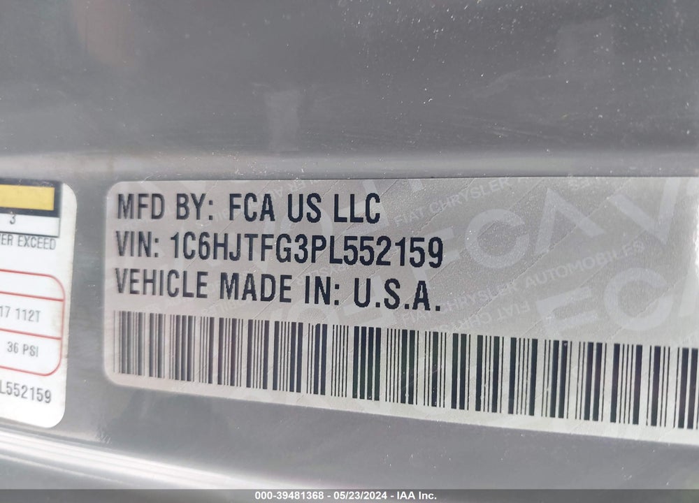 2023 JEEP GLADIATOR OVERLAND 4X4 VIN: 1C6HJTFG3PL552159