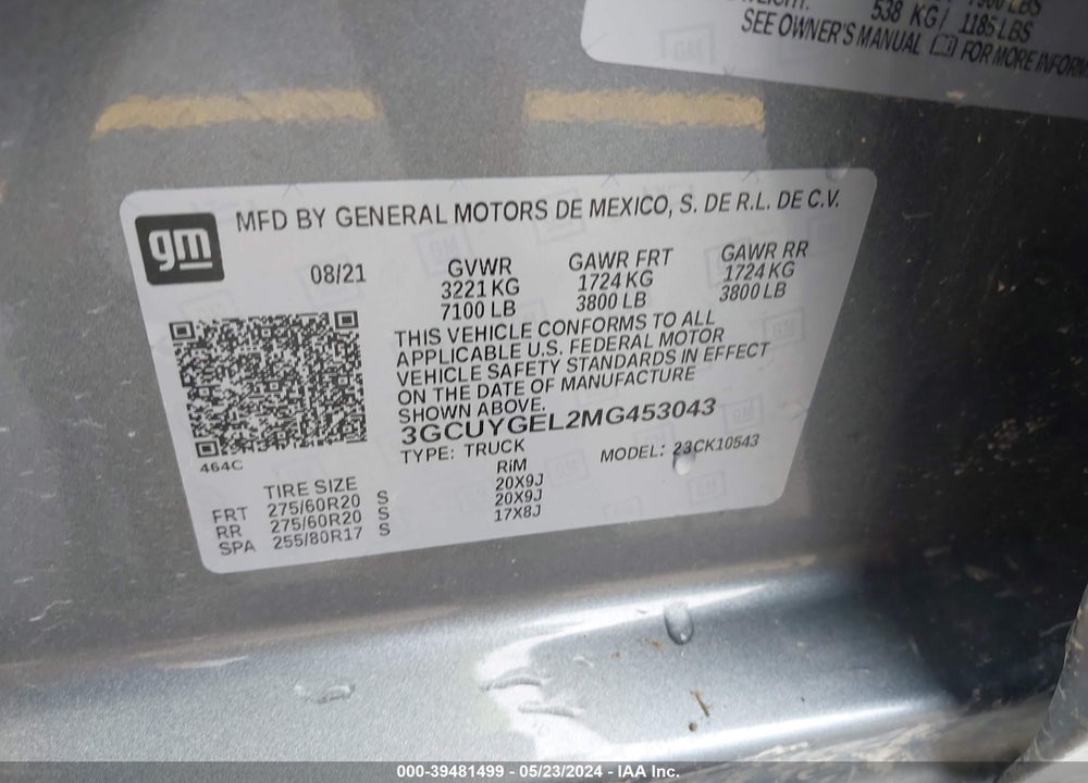 2021 CHEVROLET SILVERADO 1500 4WD SHORT BED LTZ VIN: 3GCUYGEL2MG453043