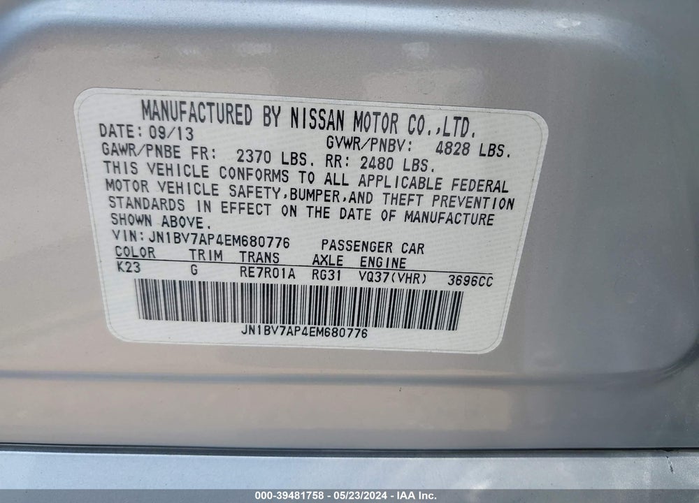 2014 INFINITI Q50 SPORT VIN: JN1BV7AP4EM680776