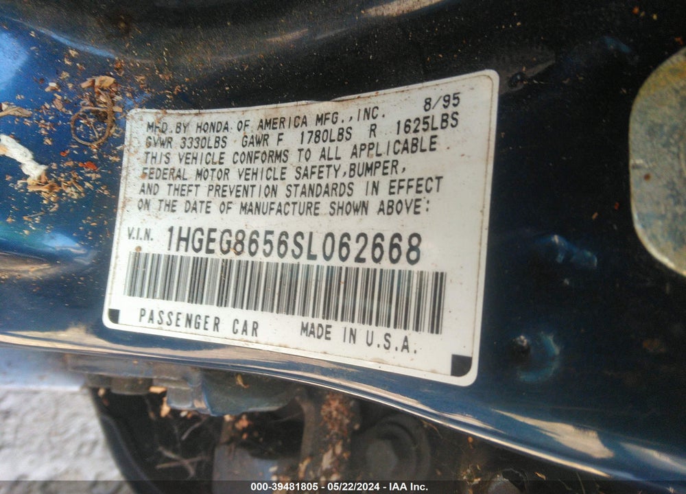 1995 HONDA CIVIC LX VIN: 1HGEG8656SL062668