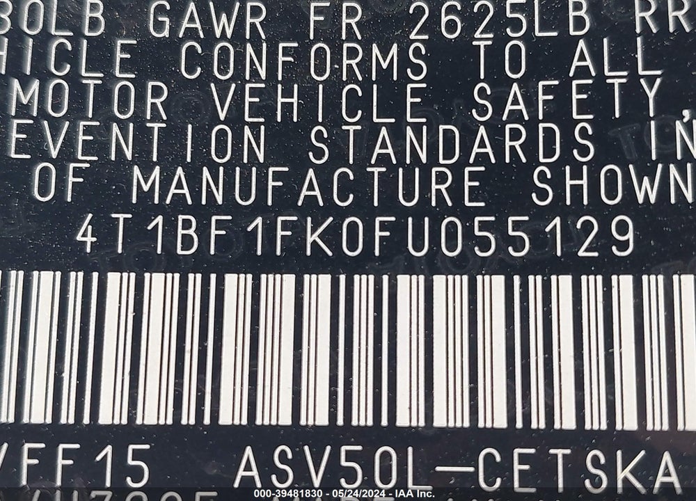2015 TOYOTA CAMRY SE VIN: 4T1BF1FK0FU055129
