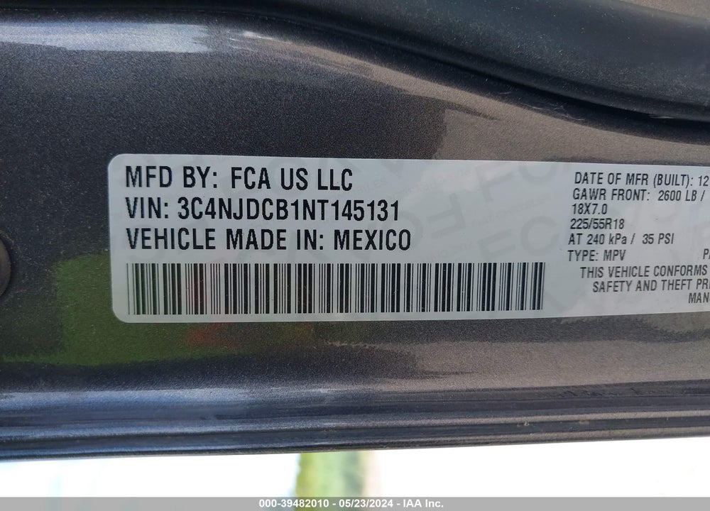 2022 JEEP COMPASS LIMITED 4X4 VIN: 3C4NJDCB1NT145131