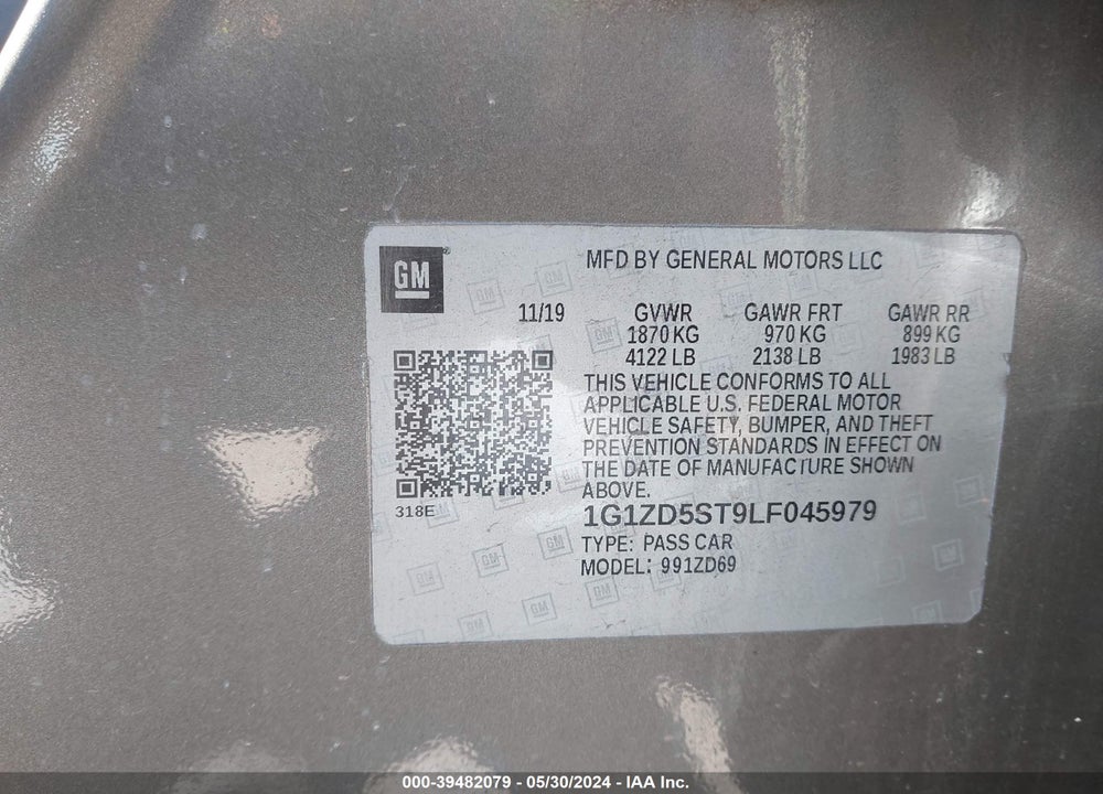 2020 CHEVROLET MALIBU FWD LT VIN: 1G1ZD5ST9LF045979