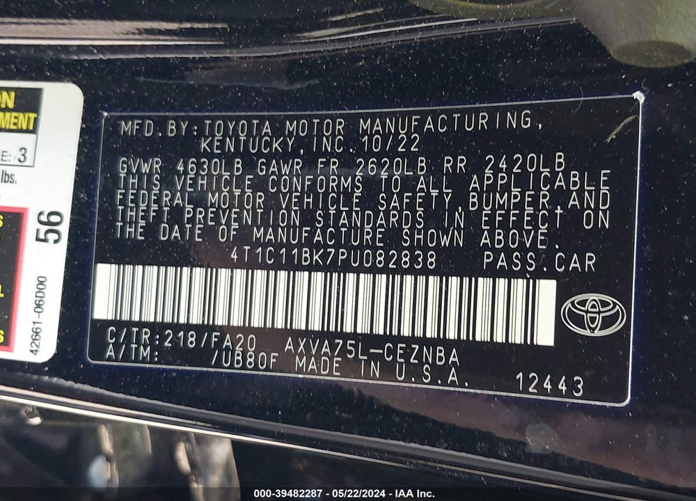 2023 TOYOTA CAMRY LE VIN: 4T1C11BK7PU082838