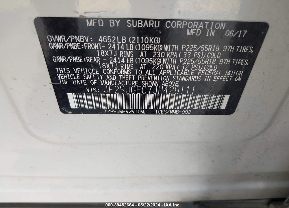 2018 SUBARU FORESTER 2.0XT PREMIUM VIN: JF2SJGEC7JH429111