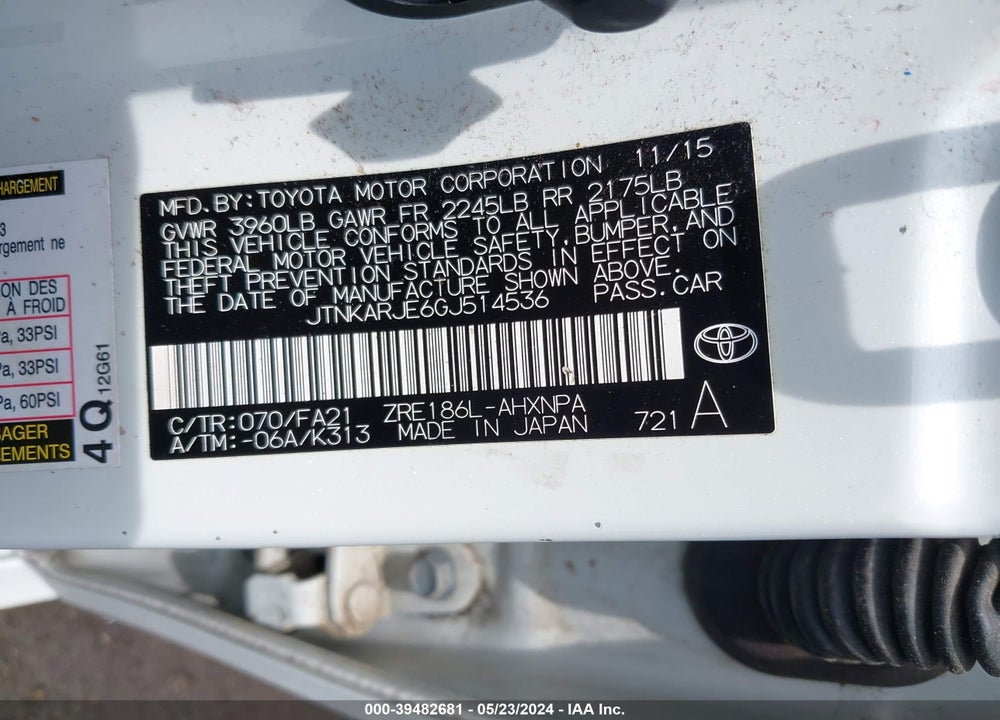2016 SCION IM VIN: JTNKARJE6GJ514536