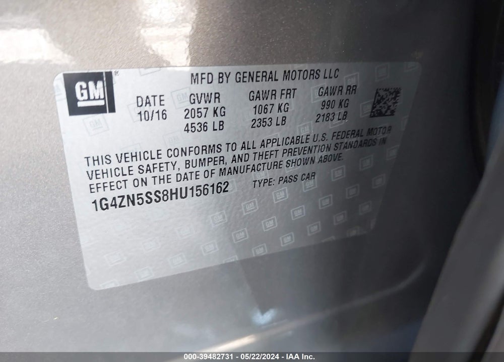 2017 BUICK LACROSSE PREFERRED VIN: 1G4ZN5SS8HU156162