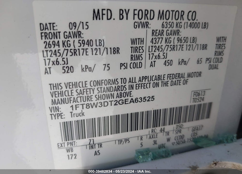 2016 FORD F-350 XL VIN: 1FT8W3DT2GEA63525