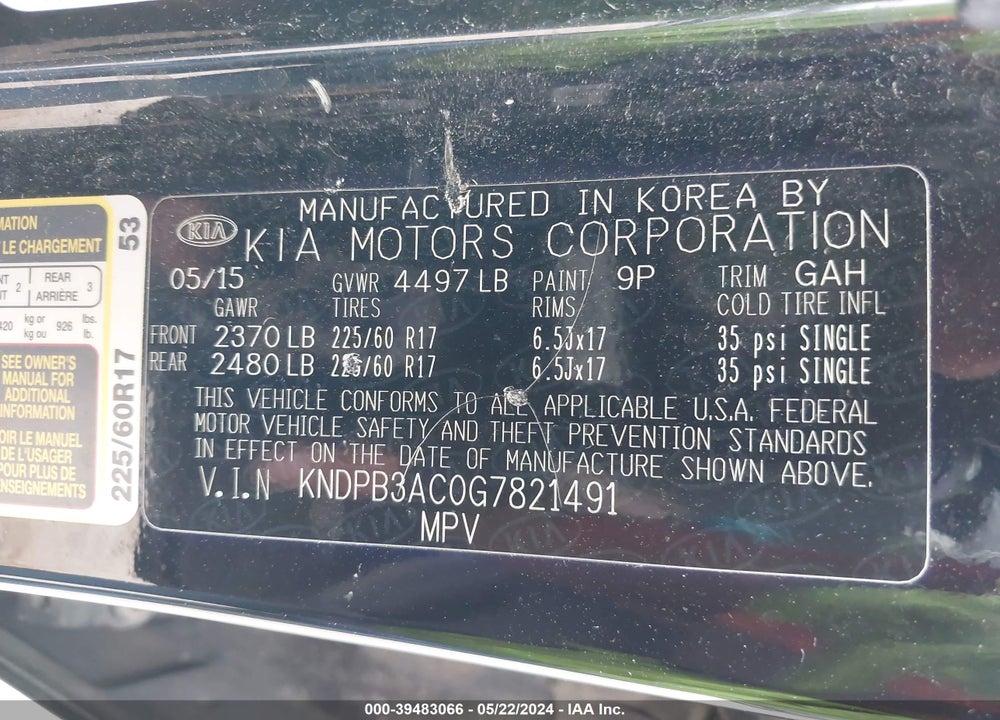 2016 KIA SPORTAGE LX VIN: KNDPB3AC0G7821491