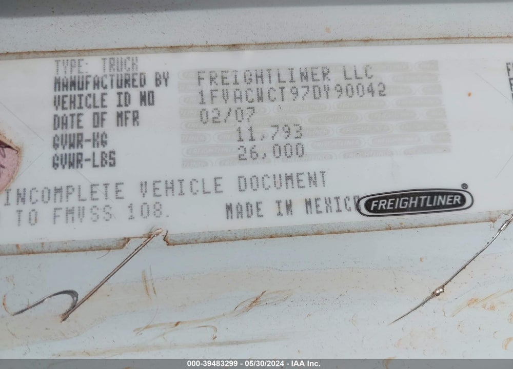 2007 FREIGHTLINER M2 106 MEDIUM DUTY VIN: 1FVACWCT97DY90042