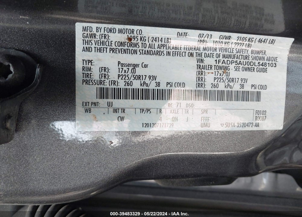 2013 FORD C-MAX HYBRID SE VIN: 1FADP5AU0DL548103