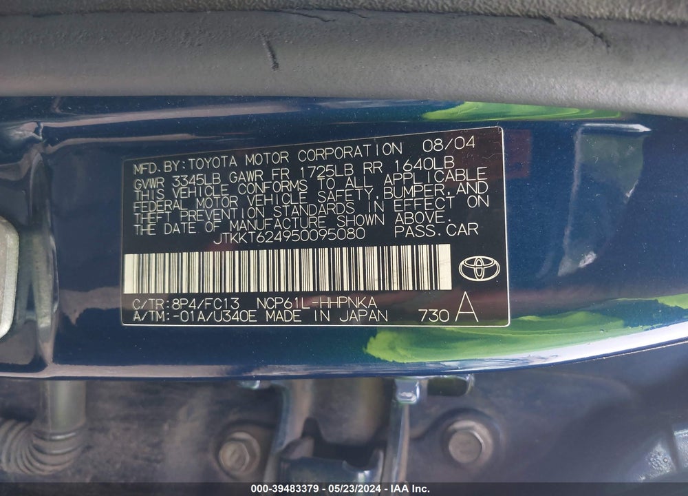 2005 SCION XA VIN: JTKKT624950095080
