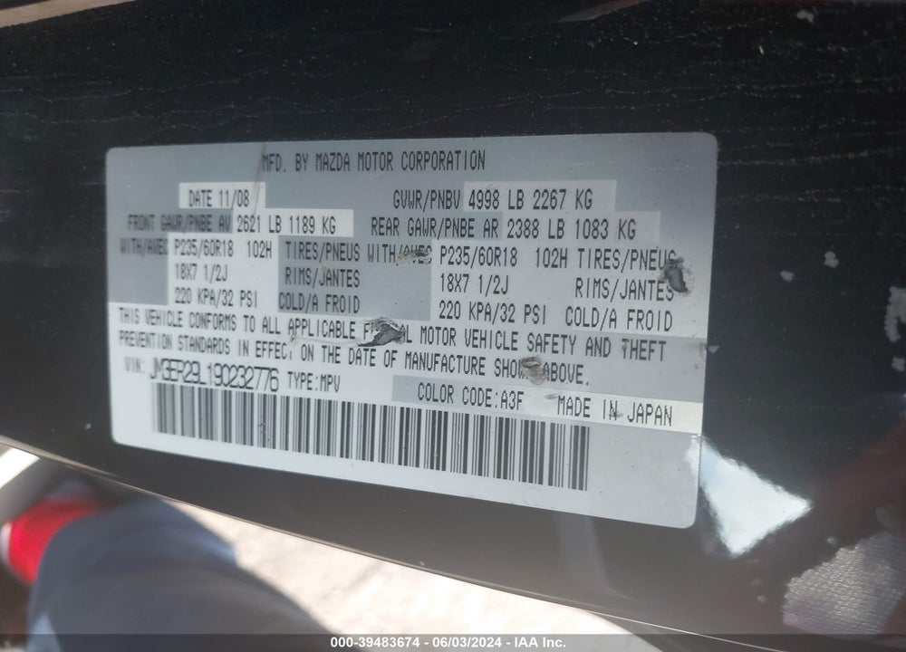 2009 MAZDA CX-7 GRAND TOURING VIN: JM3ER29L190232776