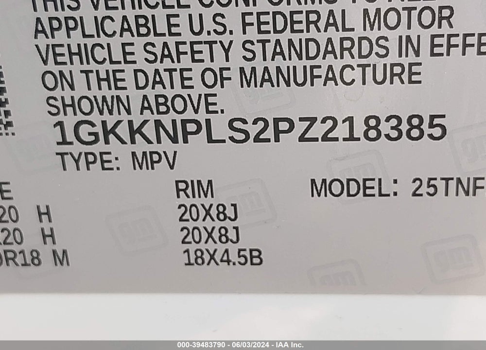 2023 GMC ACADIA FWD DENALI VIN: 1GKKNPLS2PZ218385