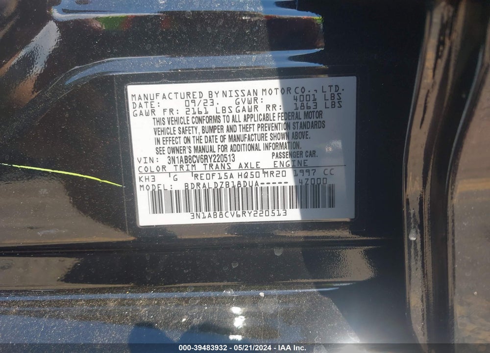 2024 NISSAN SENTRA SV XTRONIC CVT VIN: 3N1AB8CV6RY220513