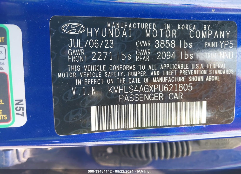 2023 HYUNDAI ELANTRA SEL VIN: KMHLS4AGXPU621805