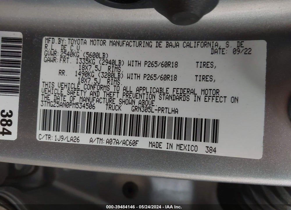 2023 TOYOTA TACOMA LIMITED VIN: 3TMGZ5AN0PM534506