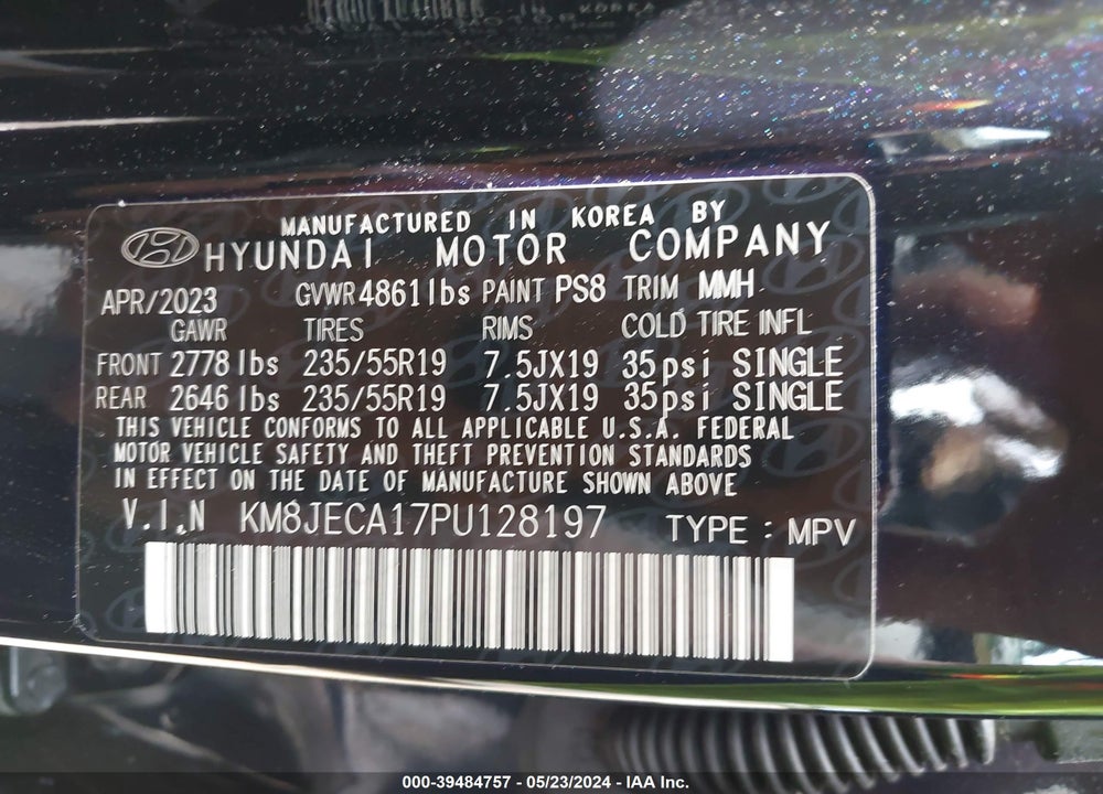 2023 HYUNDAI TUCSON HYBRID LIMITED VIN: KM8JECA17PU128197