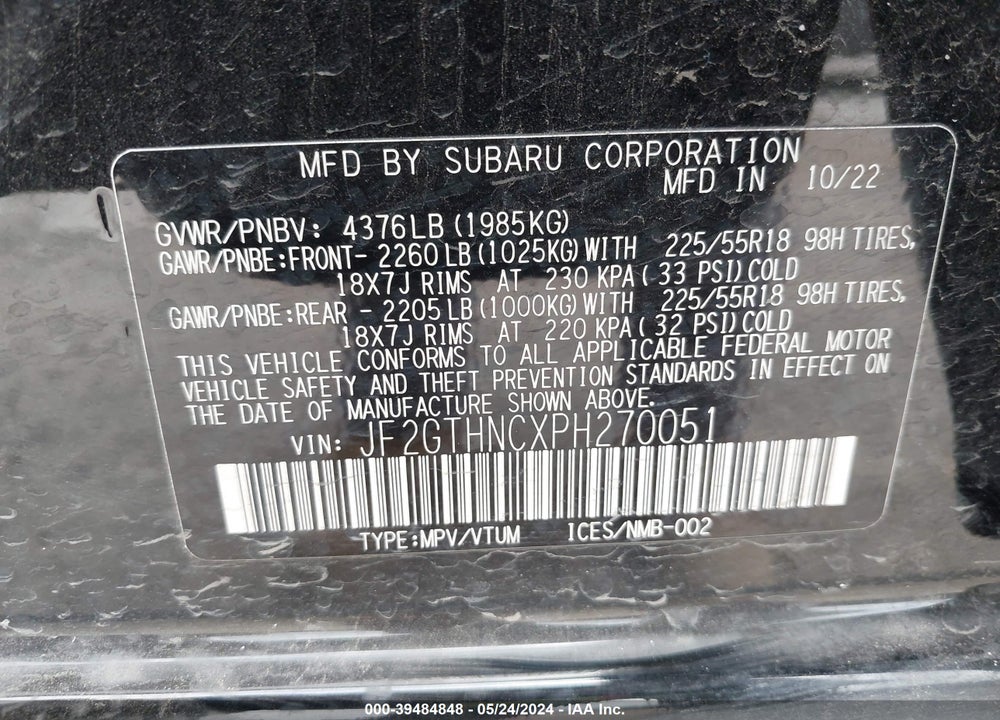 2023 SUBARU CROSSTREK VIN: JF2GTHNCXPH270051