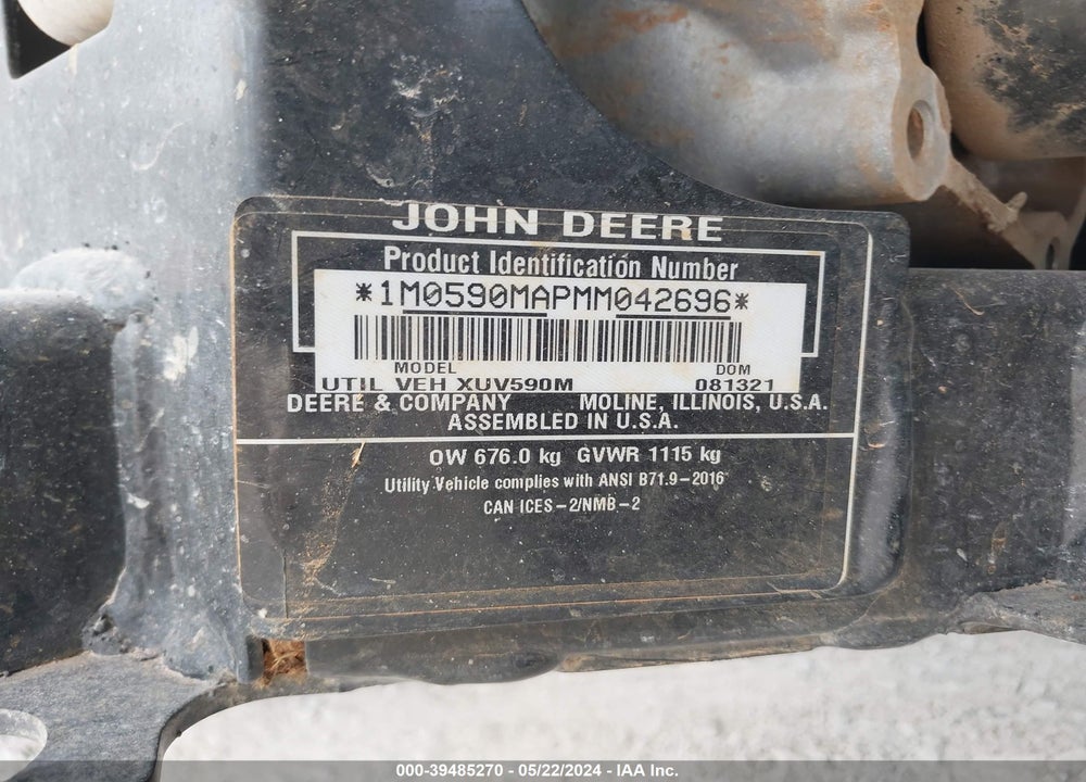2021 JOHN DEERE OTHER VIN: 1M0590MAPMM042696