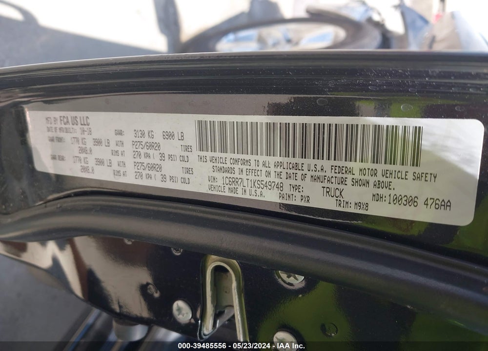 2019 RAM 1500 CLASSIC VIN: 1C6RR7LT1KS549748