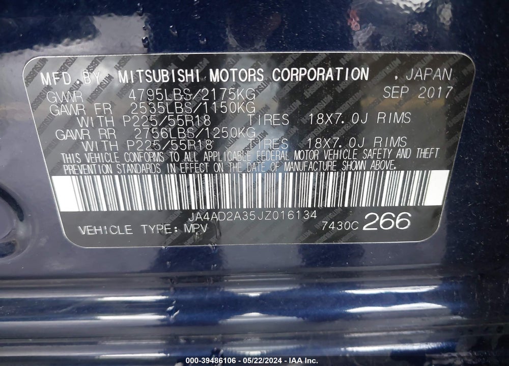 2018 MITSUBISHI OUTLANDER VIN: JA4AD2A35JZ016134