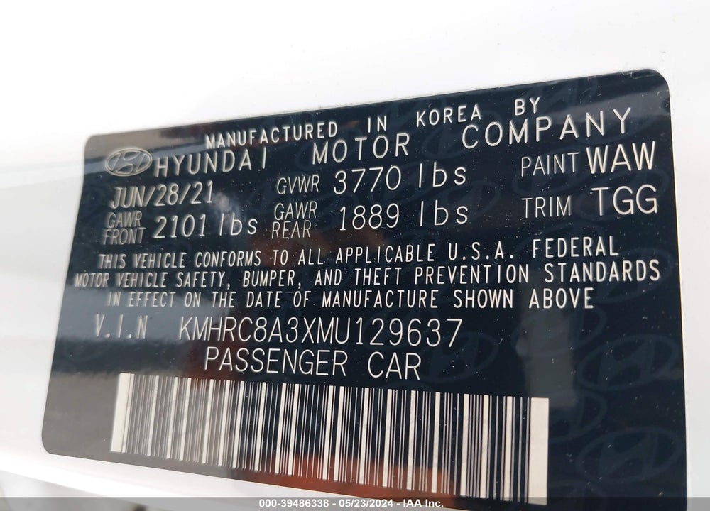 2021 HYUNDAI VENUE SEL VIN: KMHRC8A3XMU129637
