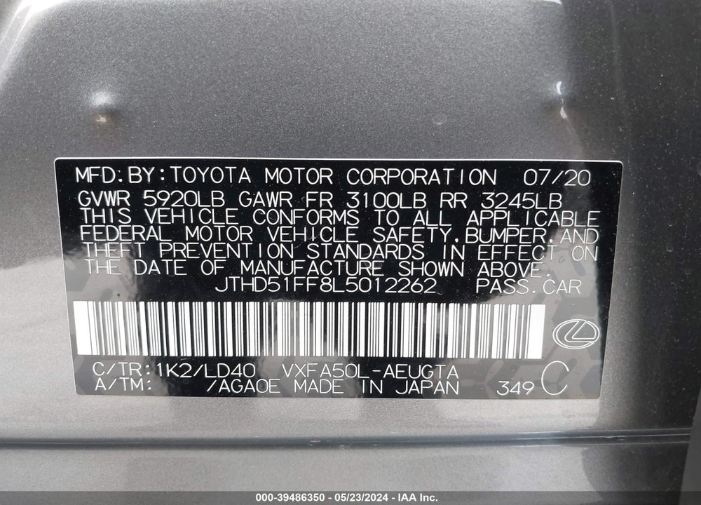 2020 LEXUS LS 500 VIN: JTHD51FF8L5012262