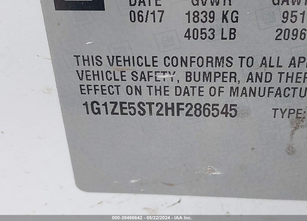 2017 CHEVROLET MALIBU 1LT VIN: 1G1ZE5ST2HF286545