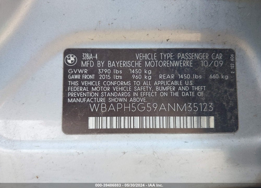 2010 BMW 328I VIN: WBAPH5G59ANM35123