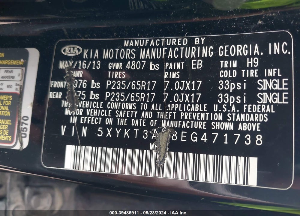 2014 KIA SORENTO LX VIN: 5XYKT3A68EG471738