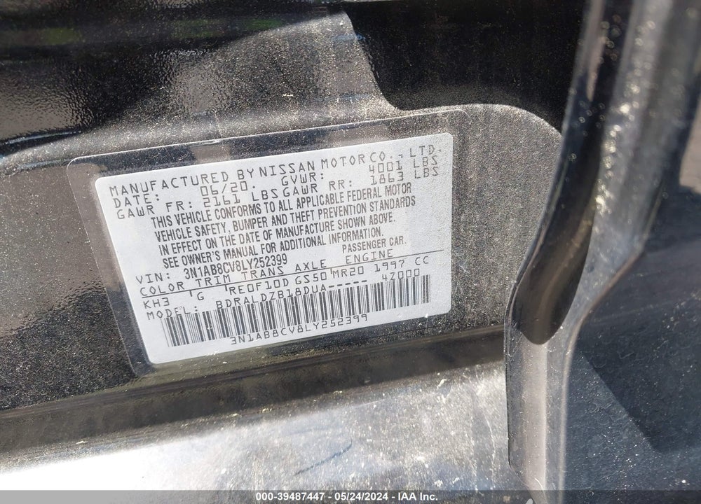 2020 NISSAN SENTRA SV XTRONIC CVT VIN: 3N1AB8CV8LY252399