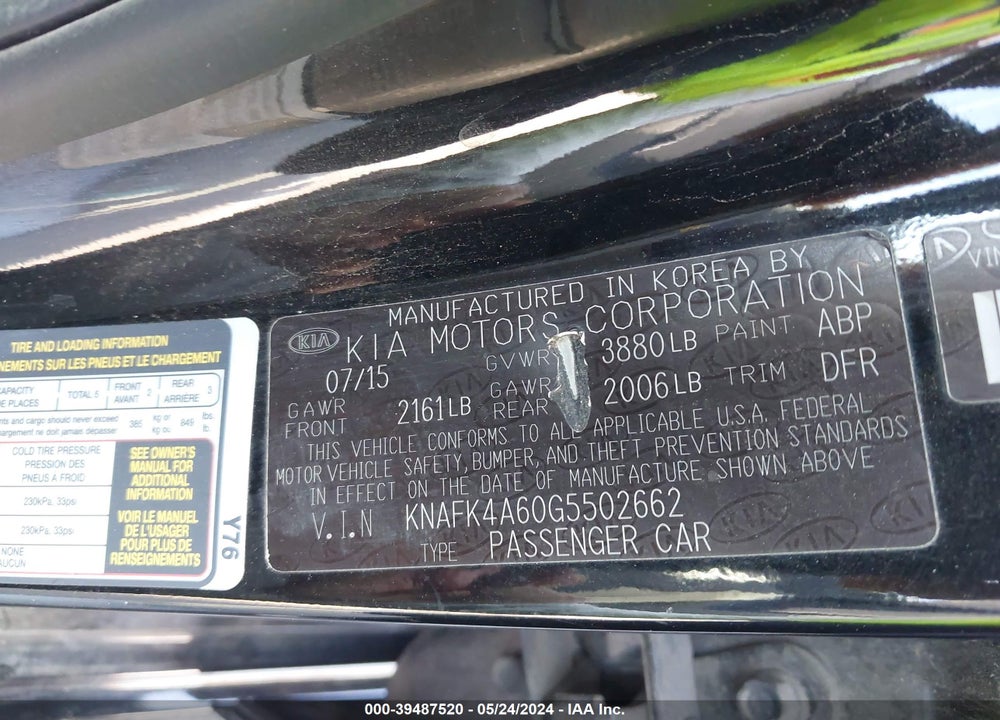 2016 KIA FORTE LX VIN: KNAFK4A60G5502662
