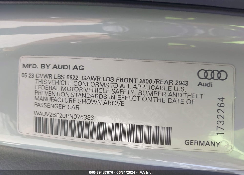 2023 AUDI A7 SPORTBACK PRESTIGE 55 TFSI QUATTRO S TRONIC VIN: WAUV2BF20PN076333