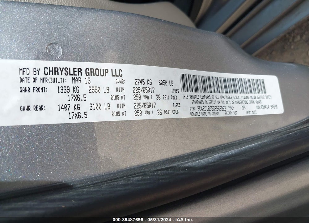 2013 CHRYSLER TOWN & COUNTRY VIN: 2C4RC1BG5DR682822