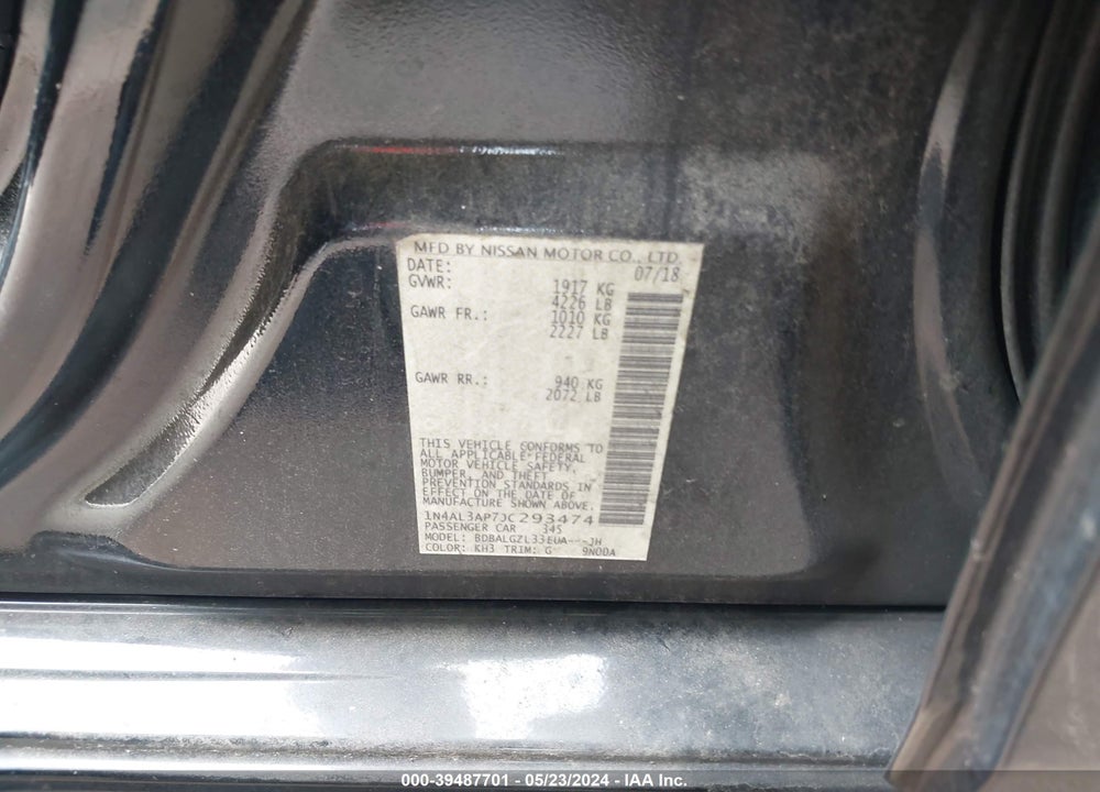 2018 NISSAN ALTIMA 2.5 S VIN: 1N4AL3AP7JC293474
