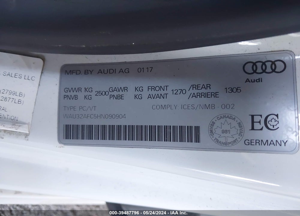 2017 AUDI A7 VIN: WAU32AFC5HN090904