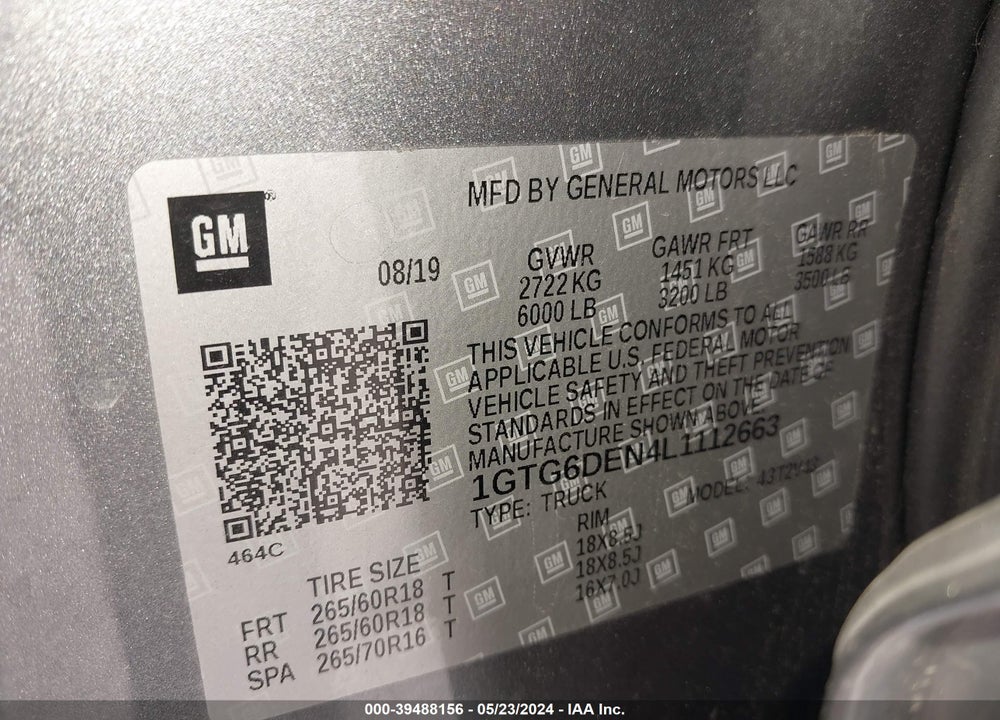 2020 GMC CANYON 4WD  LONG BOX SLT VIN: 1GTG6DEN4L1112663