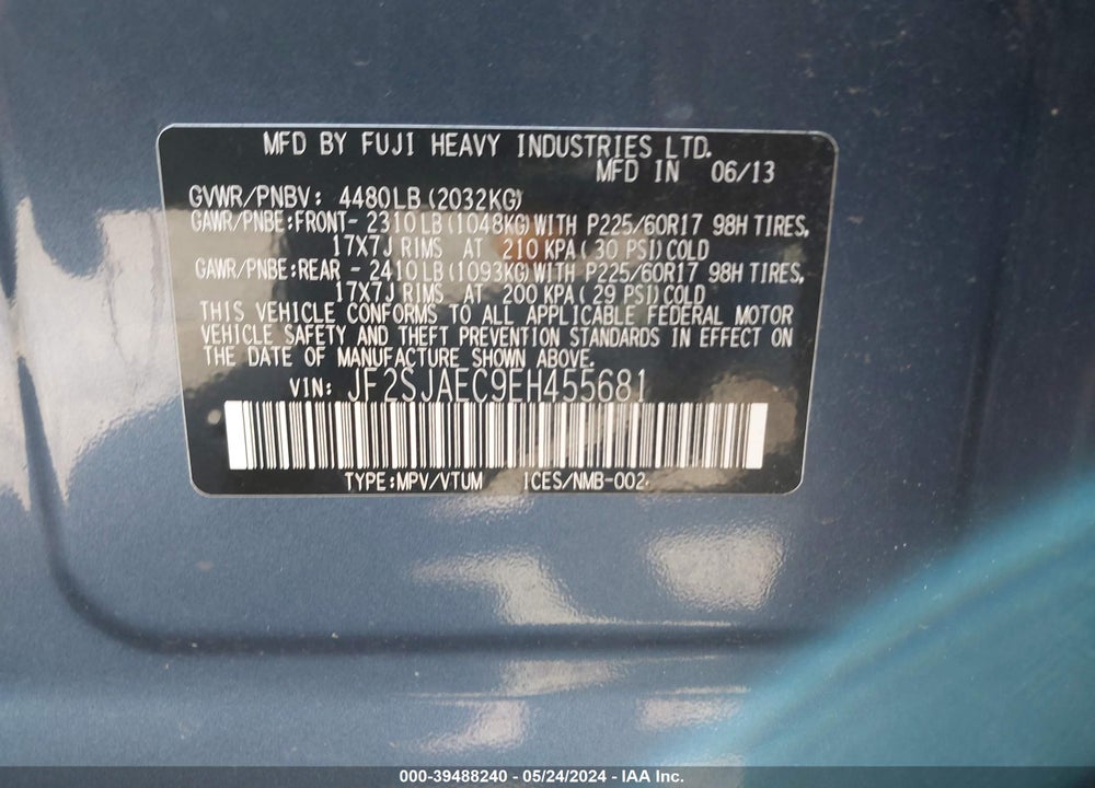 2014 SUBARU FORESTER 2.5I PREMIUM VIN: JF2SJAEC9EH455681